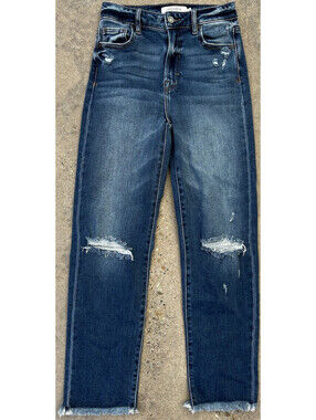 Hidden Skinny Blue Jeans Girls 24 Medium Blue Wash Frayed Hem Torn Knee Fade
